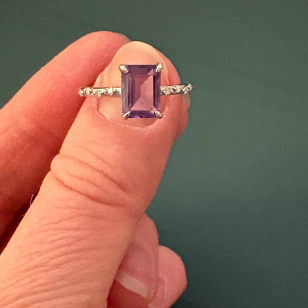 Elegant Amethyst and Moissanite Silver Ring